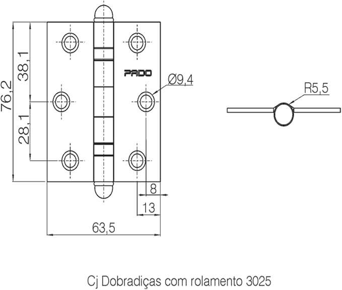 Dobradiça Leve 3”x2,5” – Pado