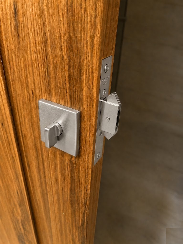 Fechadura Trava Porta Correr Banheiro WC Pado 45mm – Aço Escovado