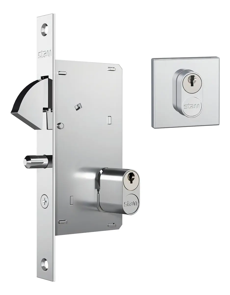 Fechadura Correr Bico Papagaio Quadrada Escovada Ref. 950 STAM