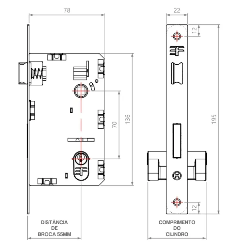 Fechadura 3F 4182 Quadrada Preta Interna